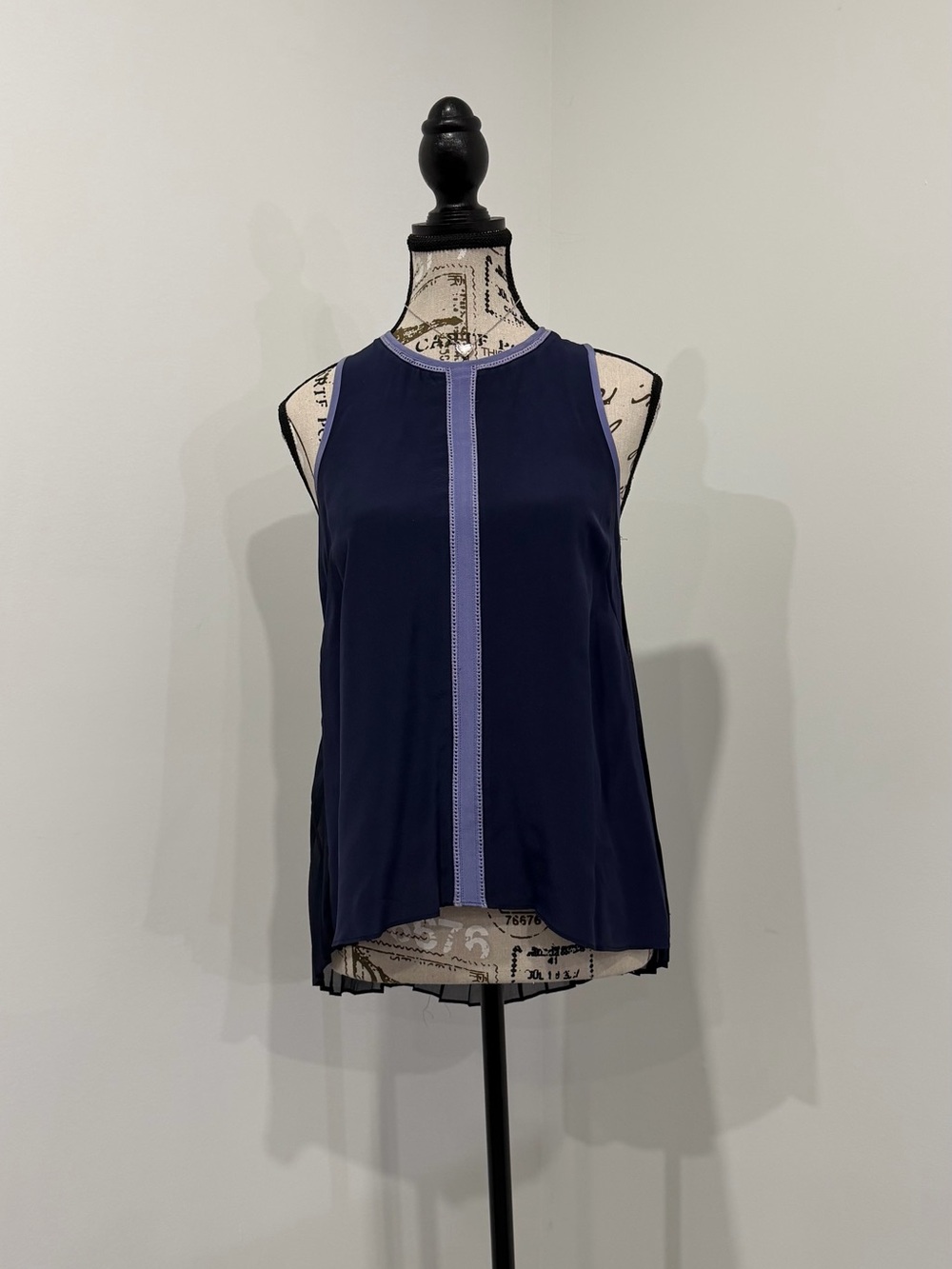 Greylin Navy Sleeveless Tank with Light Blue Center Trim